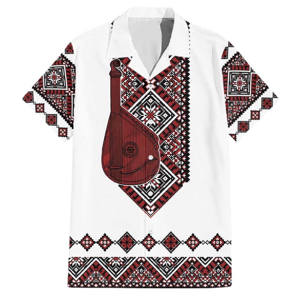 Ukraine Bandura Vyshyvanka Pattern Family Matching Off Shoulder Maxi Dress and Hawaiian Shirt Ukrainian Heritage Folk White Version