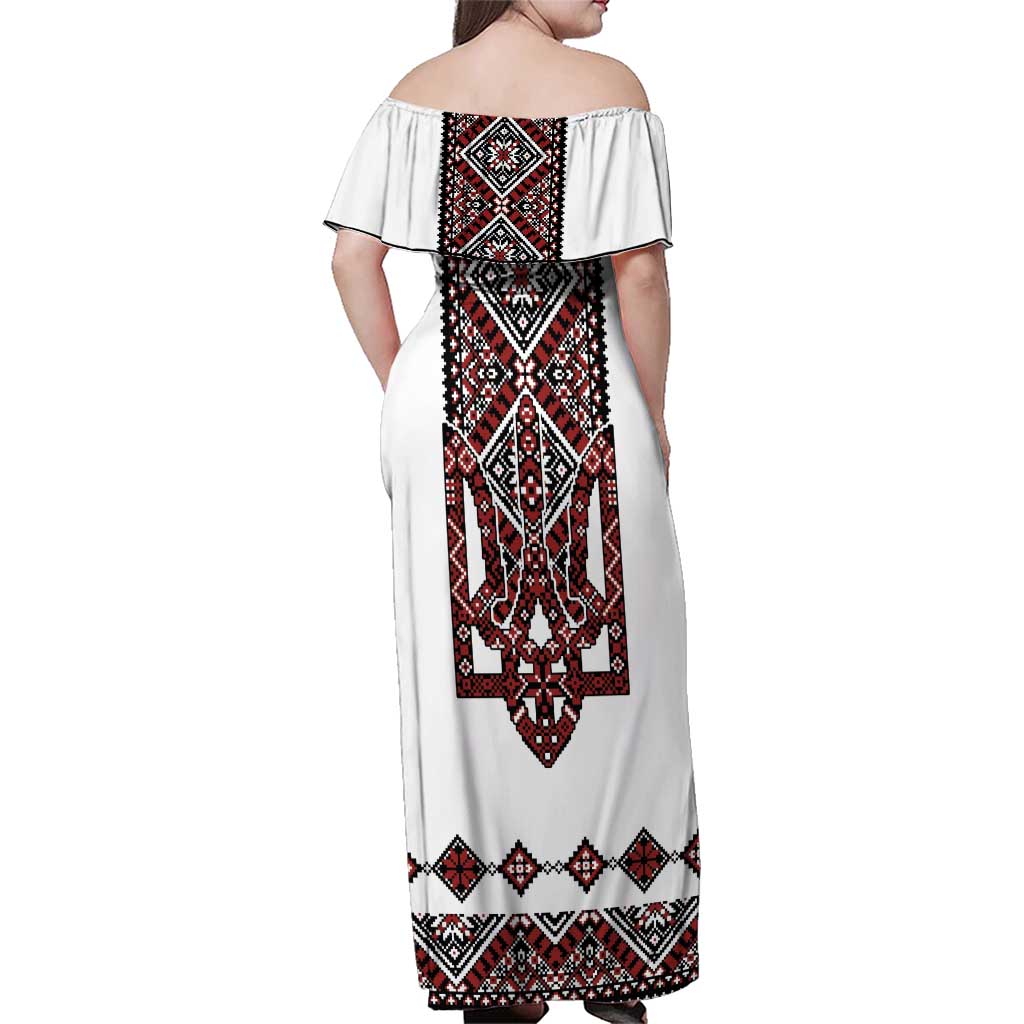 Ukraine Bandura Vyshyvanka Pattern Family Matching Off Shoulder Maxi Dress and Hawaiian Shirt Ukrainian Heritage Folk White Version