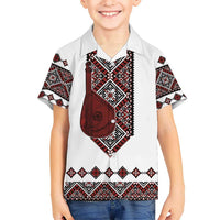 Ukraine Bandura Vyshyvanka Pattern Family Matching Off Shoulder Maxi Dress and Hawaiian Shirt Ukrainian Heritage Folk White Version