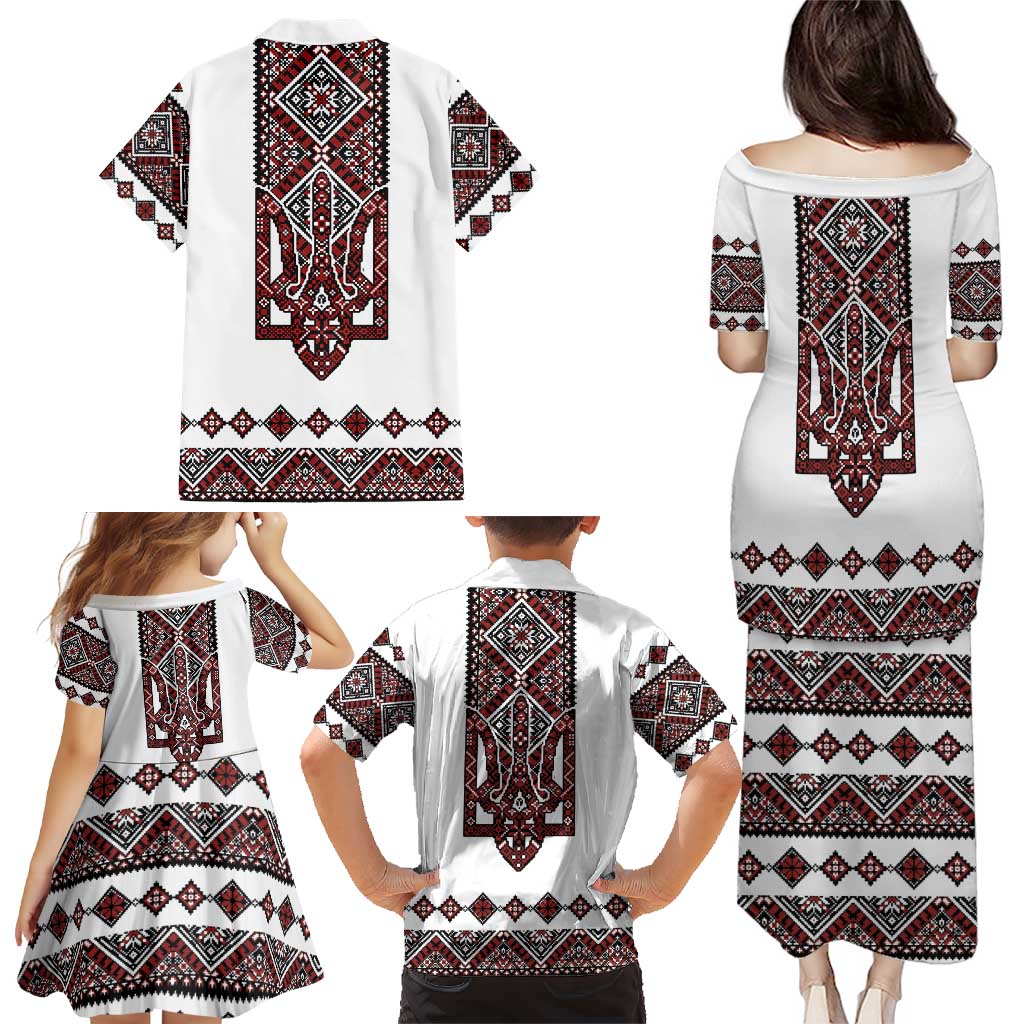 Ukraine Bandura Vyshyvanka Pattern Family Matching Puletasi and Hawaiian Shirt Ukrainian Heritage Folk White Version