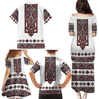 Ukraine Bandura Vyshyvanka Pattern Family Matching Puletasi and Hawaiian Shirt Ukrainian Heritage Folk White Version