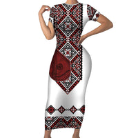 Ukraine Bandura Vyshyvanka Pattern Family Matching Short Sleeve Bodycon Dress and Hawaiian Shirt Ukrainian Heritage Folk White Version