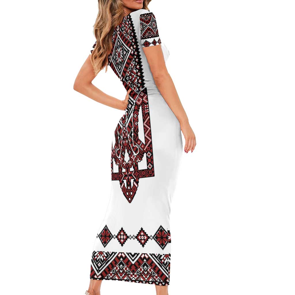 Ukraine Bandura Vyshyvanka Pattern Family Matching Short Sleeve Bodycon Dress and Hawaiian Shirt Ukrainian Heritage Folk White Version
