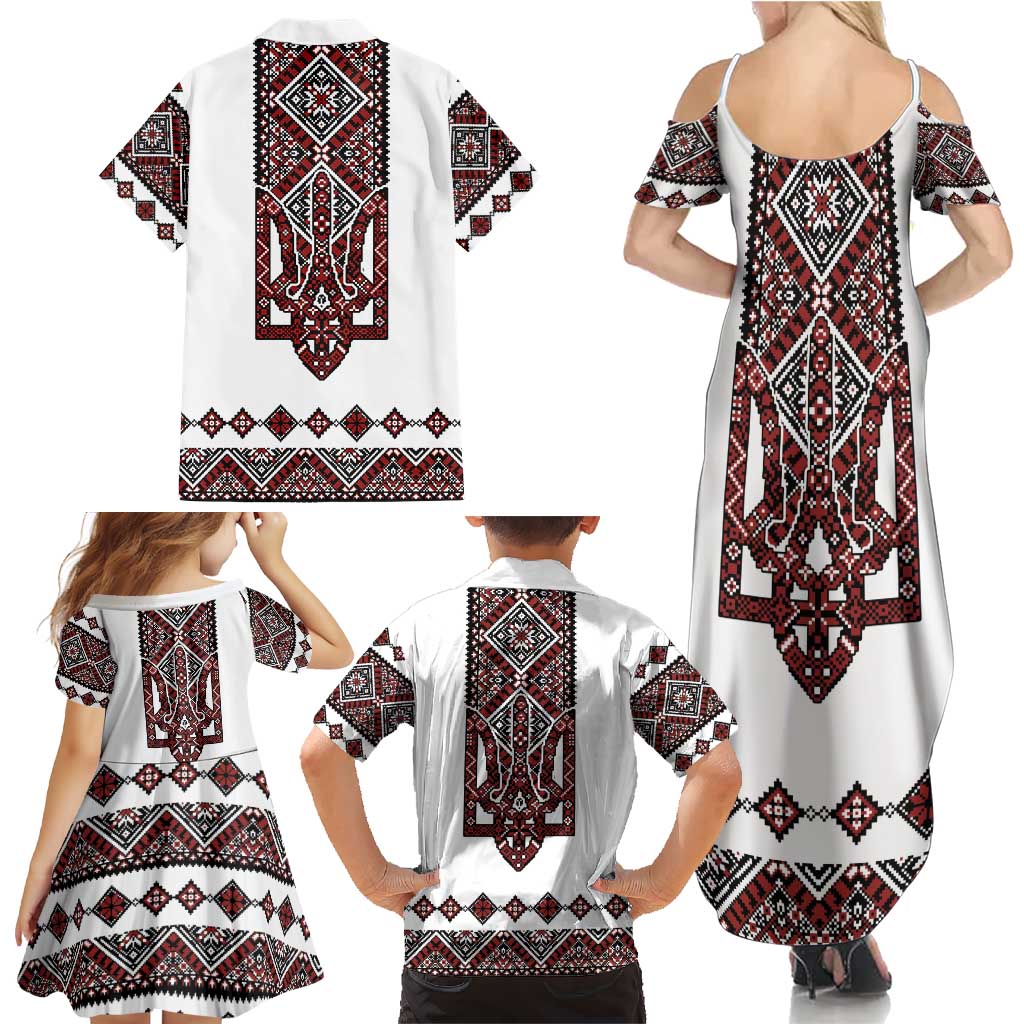 Ukraine Bandura Vyshyvanka Pattern Family Matching Summer Maxi Dress and Hawaiian Shirt Ukrainian Heritage Folk White Version