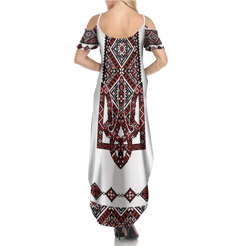 Ukraine Bandura Vyshyvanka Pattern Family Matching Summer Maxi Dress and Hawaiian Shirt Ukrainian Heritage Folk White Version