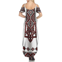 Ukraine Bandura Vyshyvanka Pattern Family Matching Summer Maxi Dress and Hawaiian Shirt Ukrainian Heritage Folk White Version