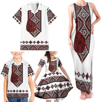 Ukraine Bandura Vyshyvanka Pattern Family Matching Tank Maxi Dress and Hawaiian Shirt Ukrainian Heritage Folk White Version