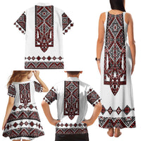 Ukraine Bandura Vyshyvanka Pattern Family Matching Tank Maxi Dress and Hawaiian Shirt Ukrainian Heritage Folk White Version