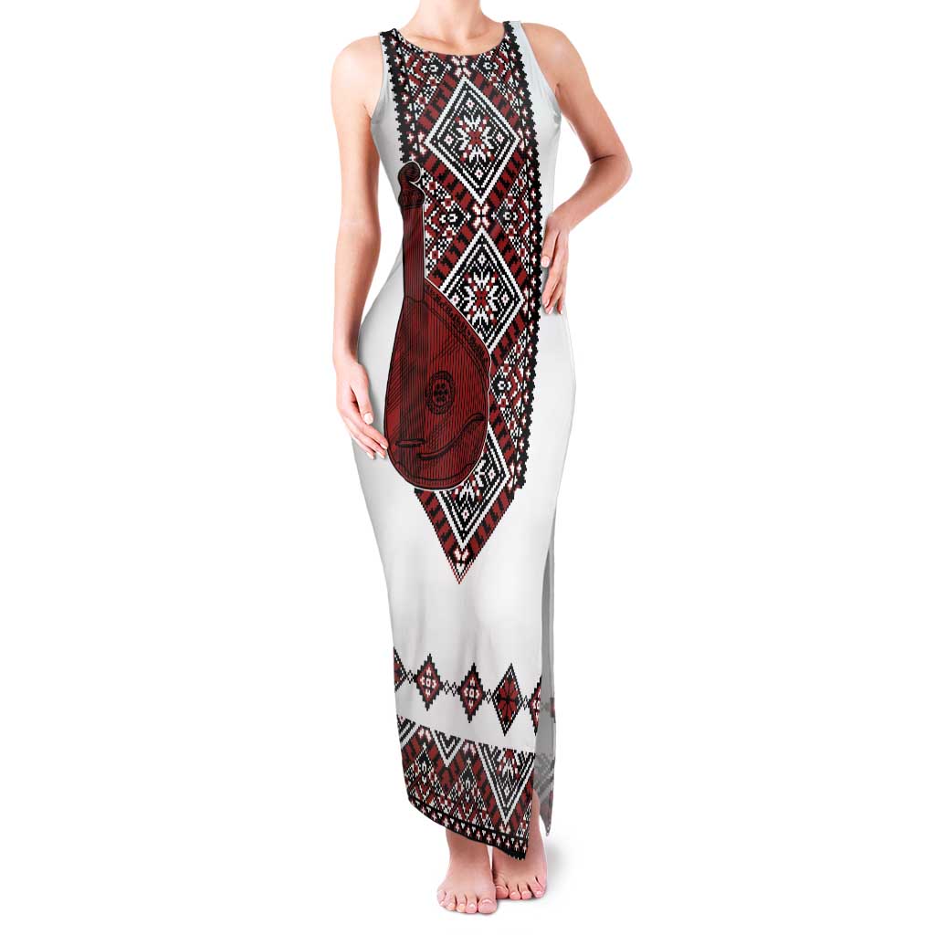 Ukraine Bandura Vyshyvanka Pattern Family Matching Tank Maxi Dress and Hawaiian Shirt Ukrainian Heritage Folk White Version