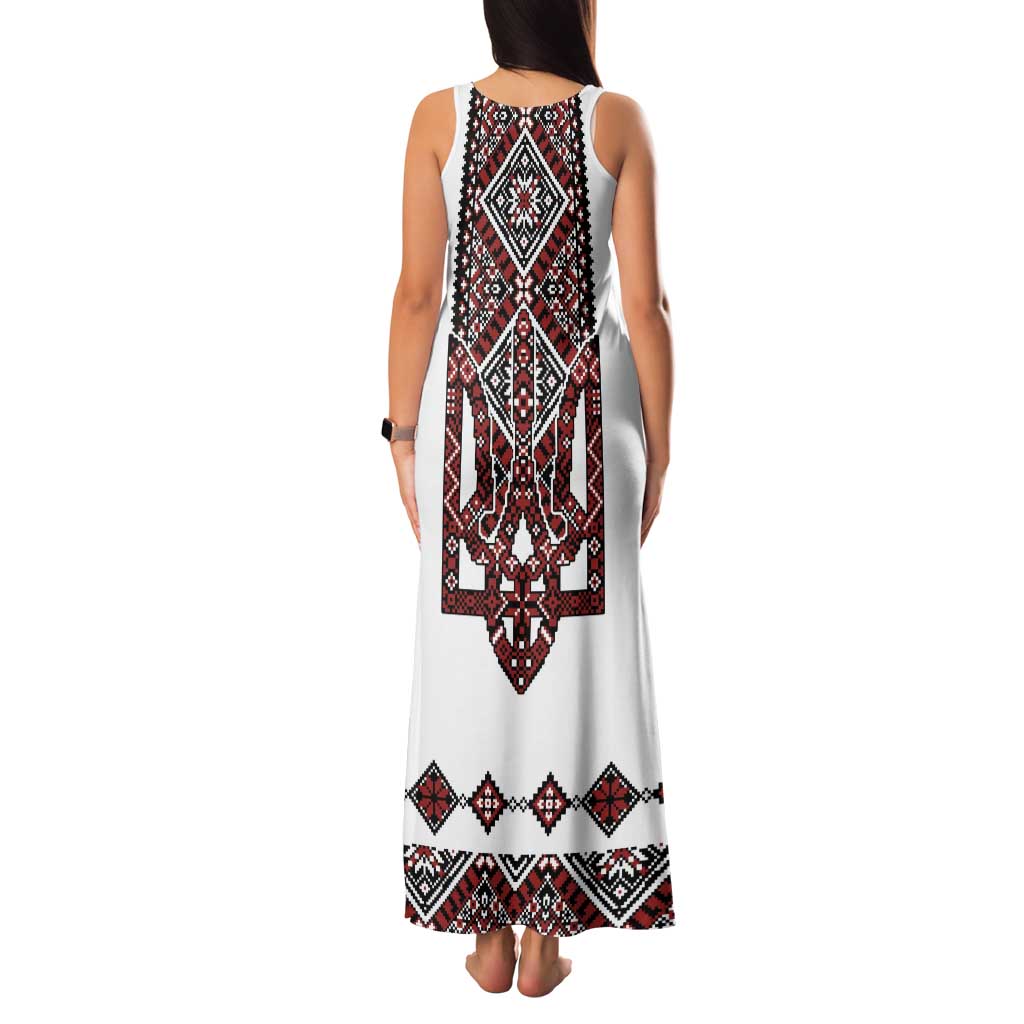 Ukraine Bandura Vyshyvanka Pattern Family Matching Tank Maxi Dress and Hawaiian Shirt Ukrainian Heritage Folk White Version