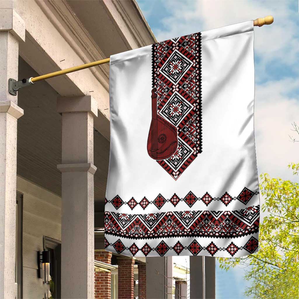 Ukraine Bandura Vyshyvanka Pattern Garden Flag Ukrainian Heritage Folk White Version - Wonder Print Shop
