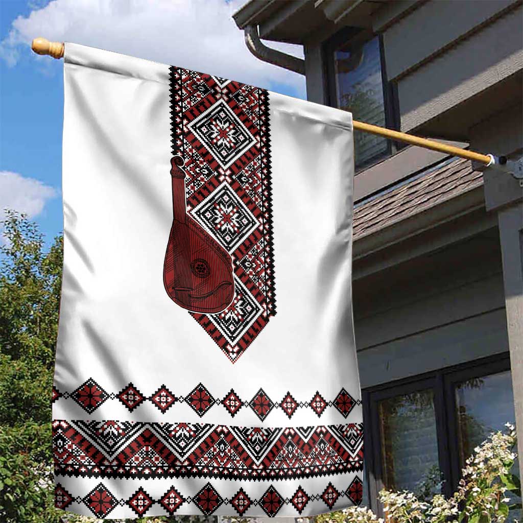 Ukraine Bandura Vyshyvanka Pattern Garden Flag Ukrainian Heritage Folk White Version - Wonder Print Shop