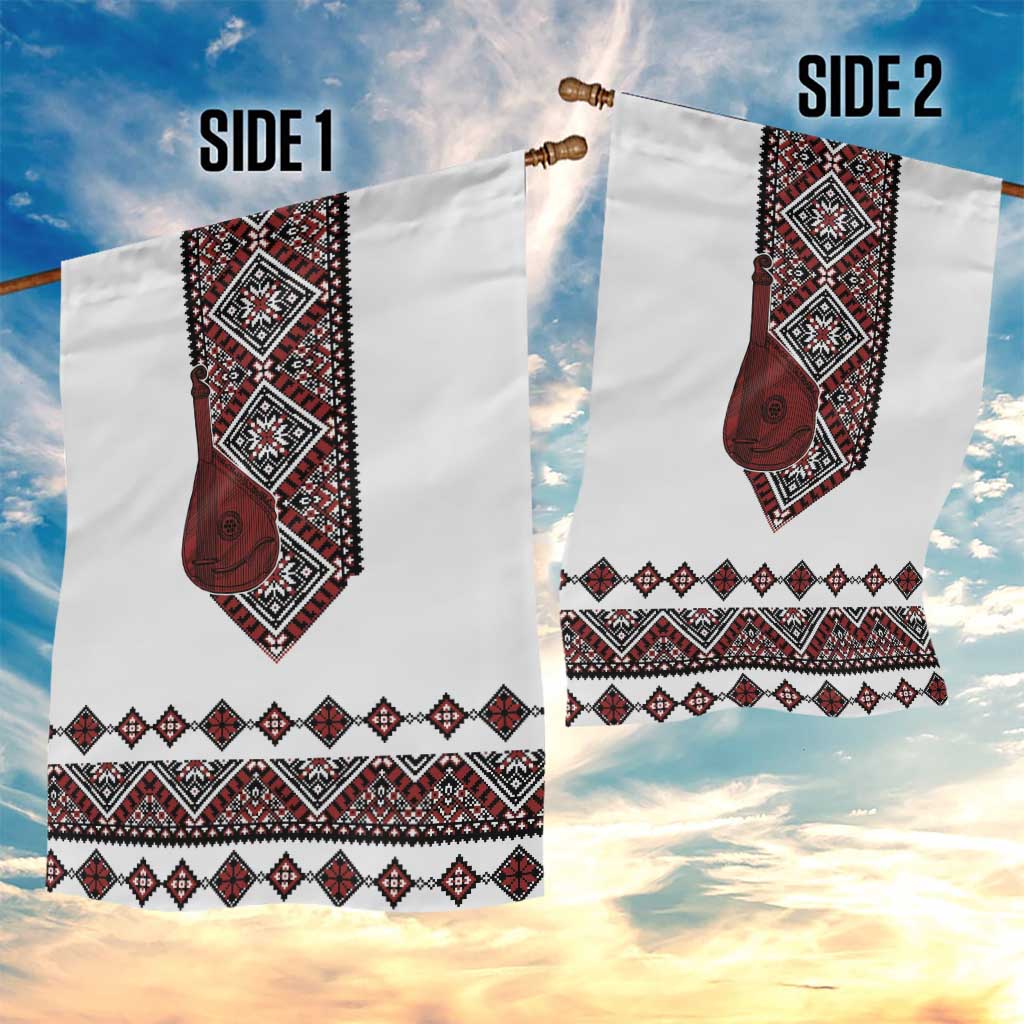 Ukraine Bandura Vyshyvanka Pattern Garden Flag Ukrainian Heritage Folk White Version - Wonder Print Shop