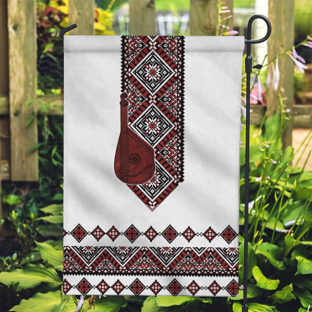 Ukraine Bandura Vyshyvanka Pattern Garden Flag Ukrainian Heritage Folk White Version - Wonder Print Shop