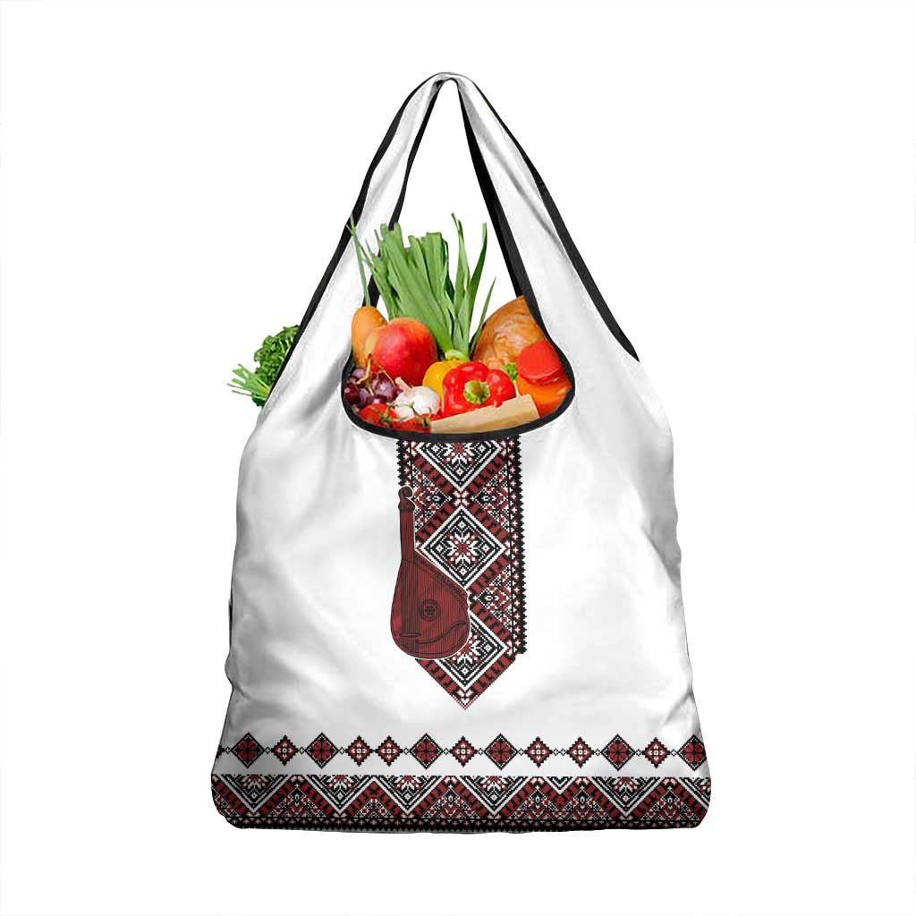 Ukraine Bandura Vyshyvanka Pattern Grocery Bag Ukrainian Heritage Folk White Version - Wonder Print Shop