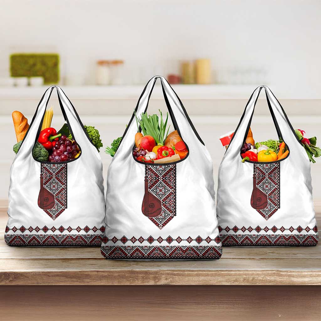 Ukraine Bandura Vyshyvanka Pattern Grocery Bag Ukrainian Heritage Folk White Version - Wonder Print Shop