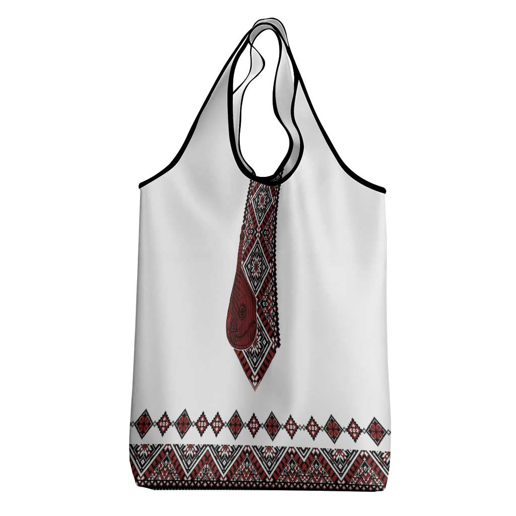 Ukraine Bandura Vyshyvanka Pattern Grocery Bag Ukrainian Heritage Folk White Version - Wonder Print Shop