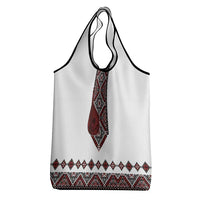 Ukraine Bandura Vyshyvanka Pattern Grocery Bag Ukrainian Heritage Folk White Version - Wonder Print Shop