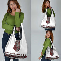 Ukraine Bandura Vyshyvanka Pattern Grocery Bag Ukrainian Heritage Folk White Version - Wonder Print Shop