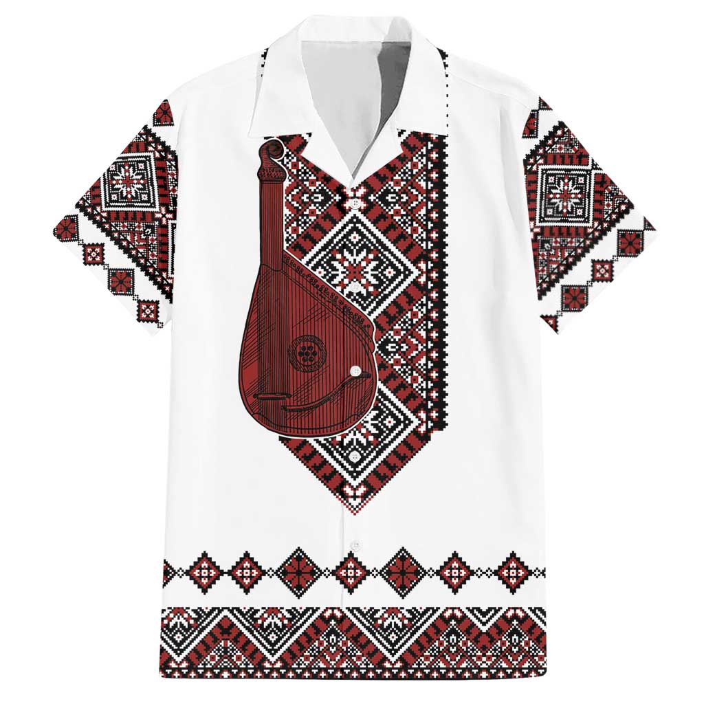 Ukraine Bandura Vyshyvanka Pattern Hawaiian Shirt Ukrainian Heritage Folk White Version - Wonder Print Shop