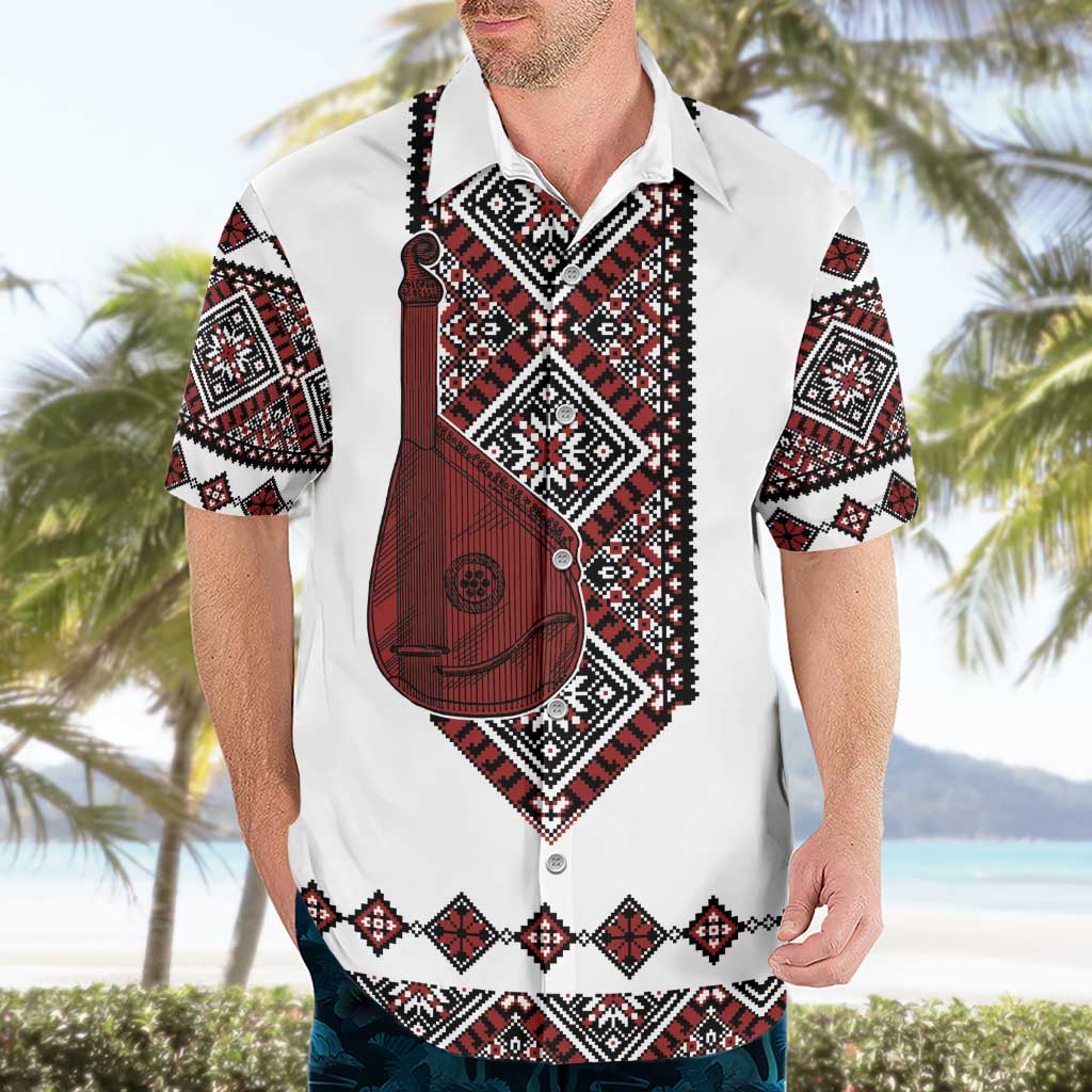 Ukraine Bandura Vyshyvanka Pattern Hawaiian Shirt Ukrainian Heritage Folk White Version - Wonder Print Shop