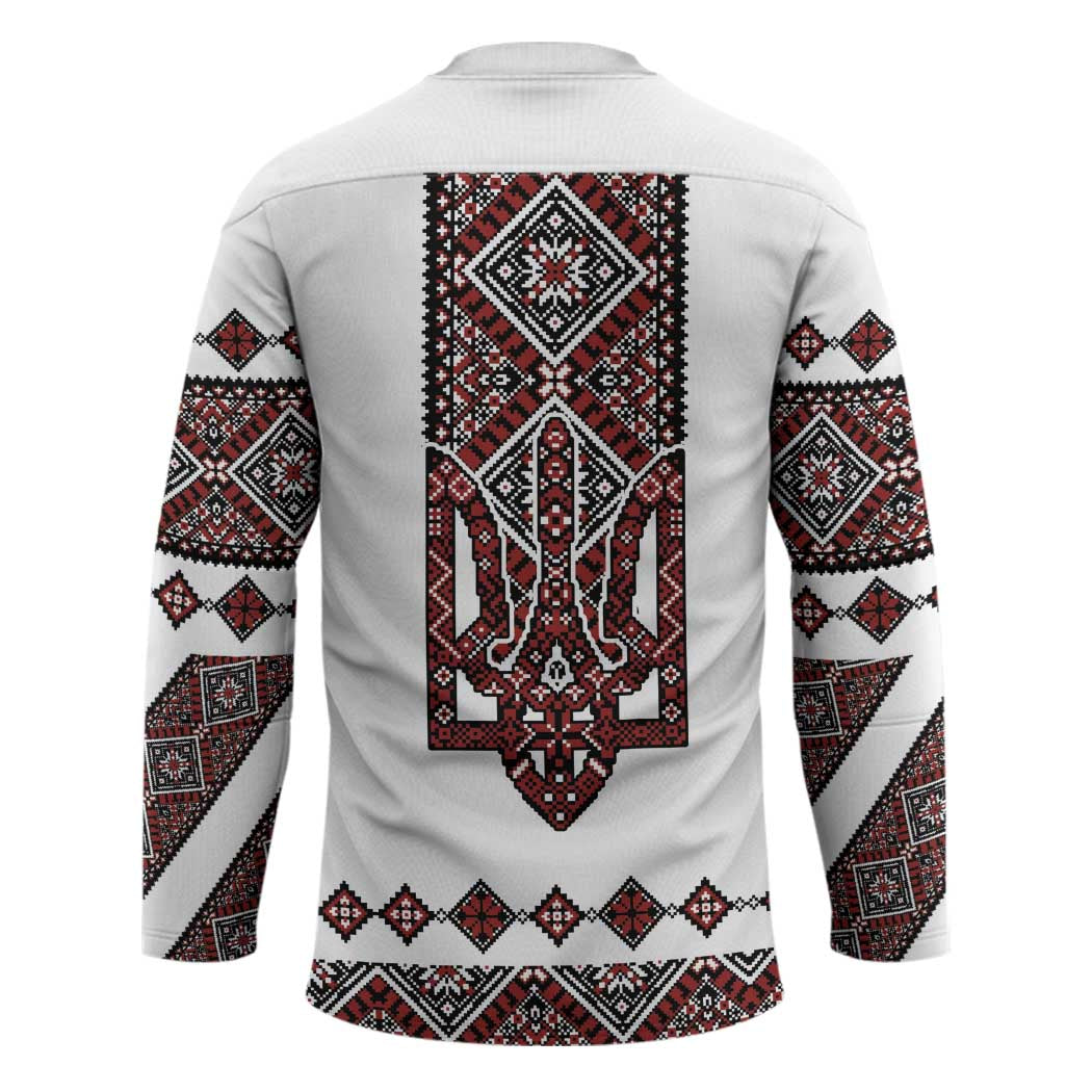Ukraine Bandura Vyshyvanka Pattern Hockey Jersey Ukrainian Heritage Folk White Version - Wonder Print Shop
