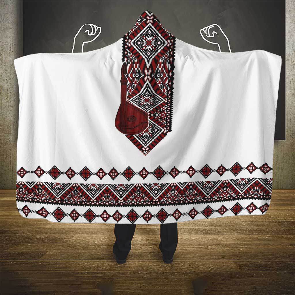 Ukraine Bandura Vyshyvanka Pattern Hooded Blanket Ukrainian Heritage Folk White Version - Wonder Print Shop