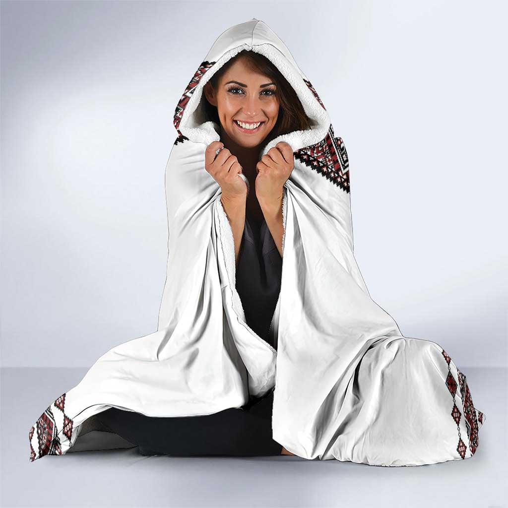 Ukraine Bandura Vyshyvanka Pattern Hooded Blanket Ukrainian Heritage Folk White Version - Wonder Print Shop