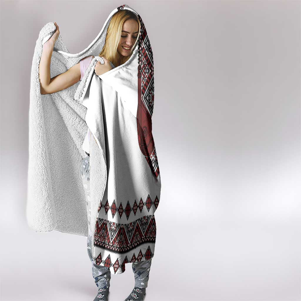 Ukraine Bandura Vyshyvanka Pattern Hooded Blanket Ukrainian Heritage Folk White Version - Wonder Print Shop