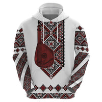 Ukraine Bandura Vyshyvanka Pattern Hoodie Ukrainian Heritage Folk White Version - Wonder Print Shop