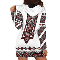 Ukraine Bandura Vyshyvanka Pattern Hoodie Dress Ukrainian Heritage Folk White Version - Wonder Print Shop
