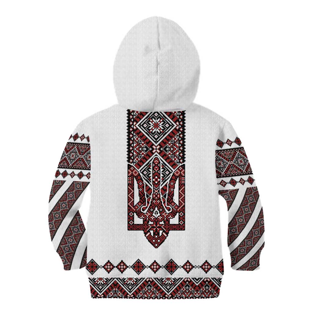 Ukraine Bandura Vyshyvanka Pattern Kid Hoodie Ukrainian Heritage Folk White Version - Wonder Print Shop