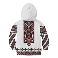 Ukraine Bandura Vyshyvanka Pattern Kid Hoodie Ukrainian Heritage Folk White Version - Wonder Print Shop