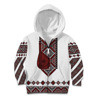Ukraine Bandura Vyshyvanka Pattern Kid Hoodie Ukrainian Heritage Folk White Version - Wonder Print Shop