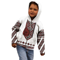 Ukraine Bandura Vyshyvanka Pattern Kid Hoodie Ukrainian Heritage Folk White Version - Wonder Print Shop