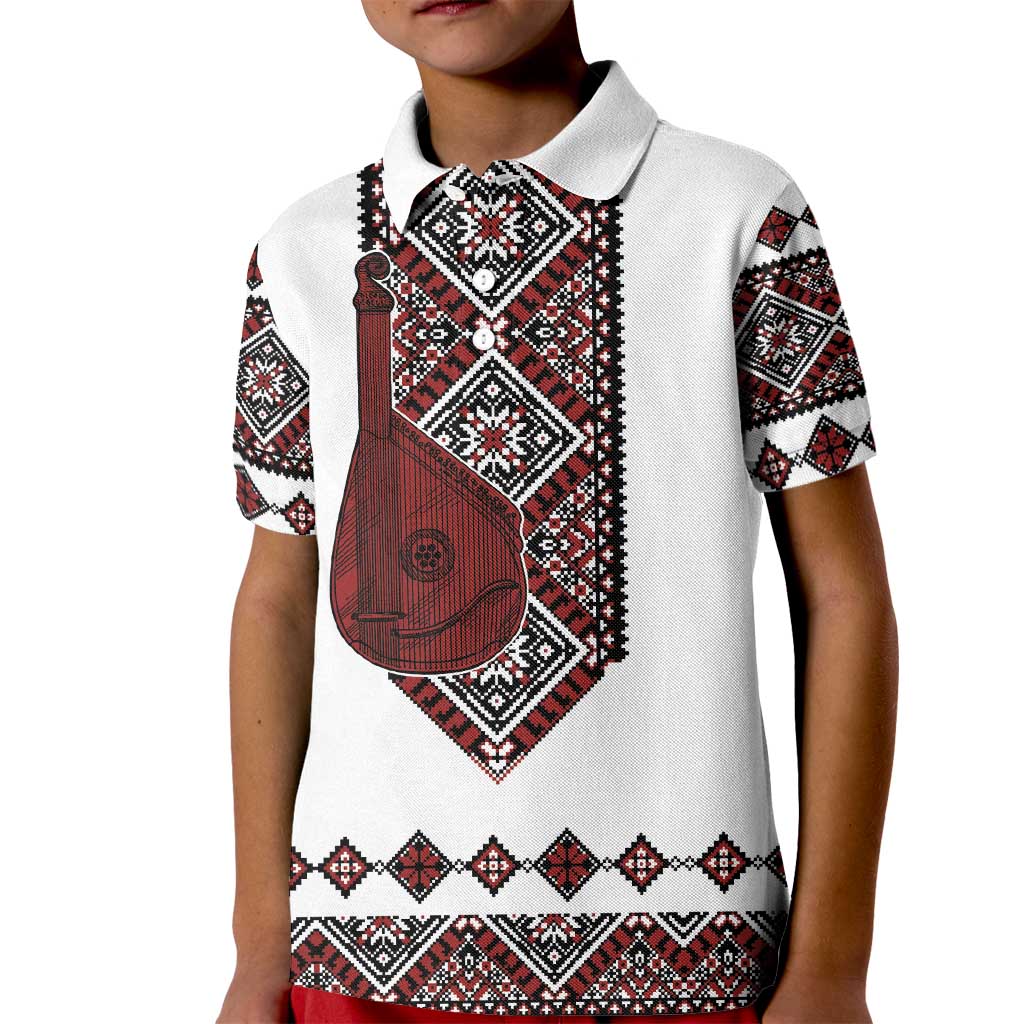 Ukraine Bandura Vyshyvanka Pattern Kid Polo Shirt Ukrainian Heritage Folk White Version - Wonder Print Shop