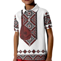 Ukraine Bandura Vyshyvanka Pattern Kid Polo Shirt Ukrainian Heritage Folk White Version - Wonder Print Shop