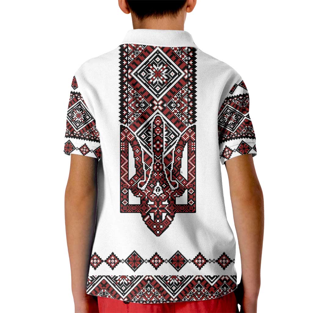 Ukraine Bandura Vyshyvanka Pattern Kid Polo Shirt Ukrainian Heritage Folk White Version - Wonder Print Shop
