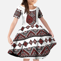 Ukraine Bandura Vyshyvanka Pattern Kid Short Sleeve Dress Ukrainian Heritage Folk White Version - Wonder Print Shop