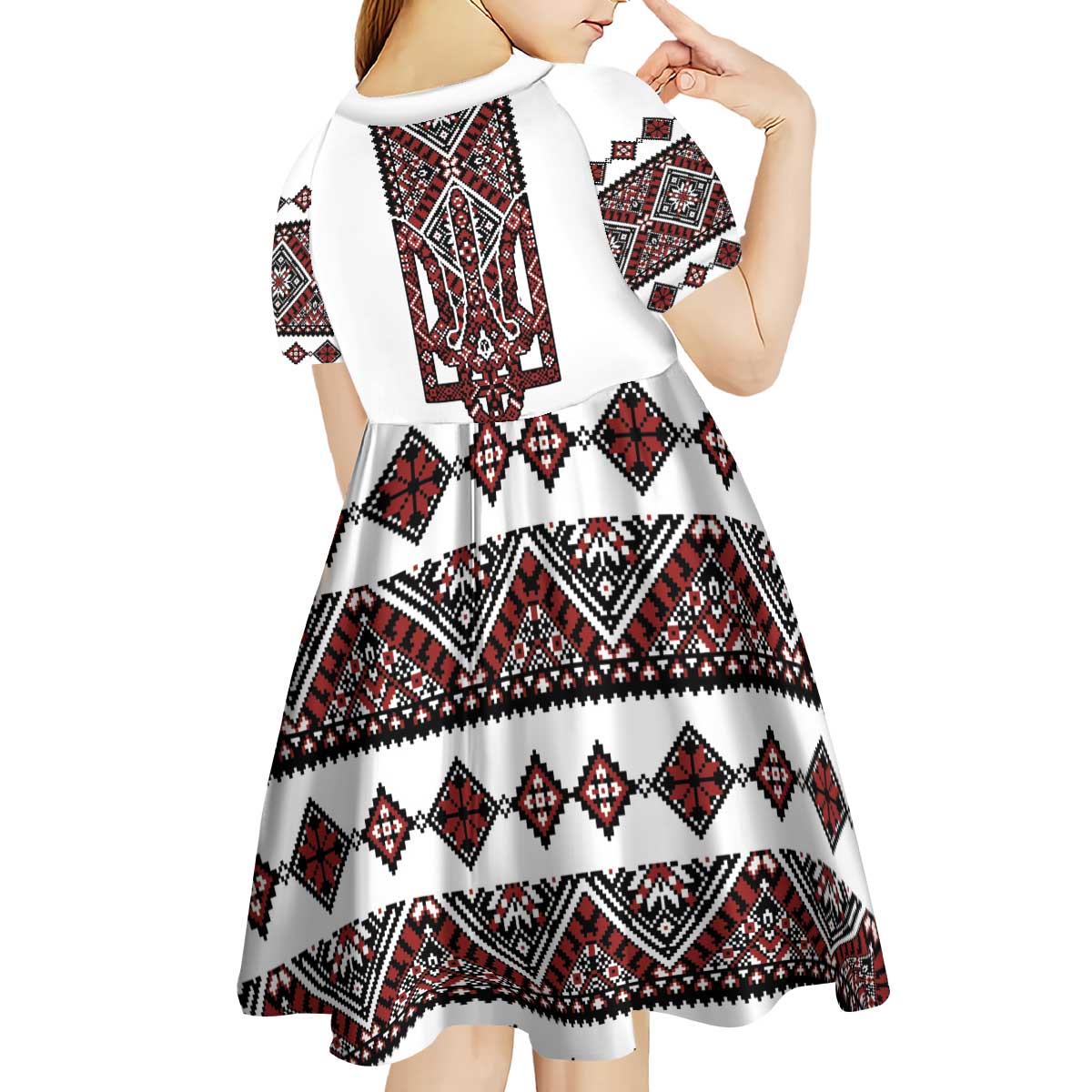 Ukraine Bandura Vyshyvanka Pattern Kid Short Sleeve Dress Ukrainian Heritage Folk White Version - Wonder Print Shop