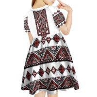 Ukraine Bandura Vyshyvanka Pattern Kid Short Sleeve Dress Ukrainian Heritage Folk White Version - Wonder Print Shop