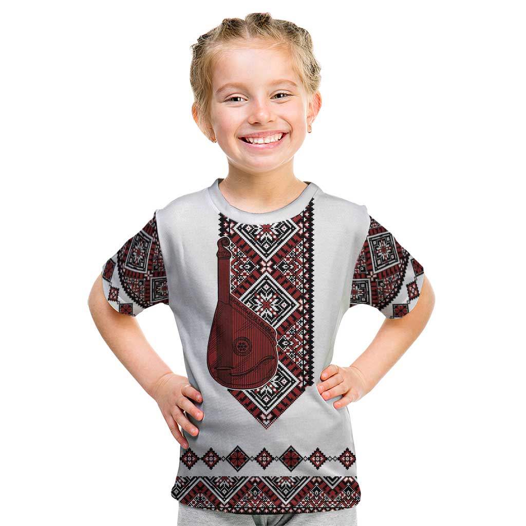 Ukraine Bandura Vyshyvanka Pattern Kid T Shirt Ukrainian Heritage Folk White Version - Wonder Print Shop