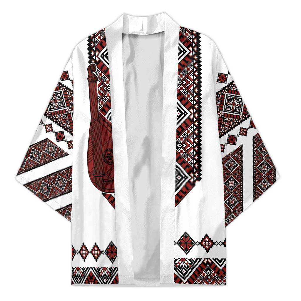 Ukraine Bandura Vyshyvanka Pattern Kimono Ukrainian Heritage Folk White Version - Wonder Print Shop