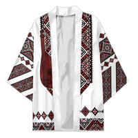 Ukraine Bandura Vyshyvanka Pattern Kimono Ukrainian Heritage Folk White Version - Wonder Print Shop