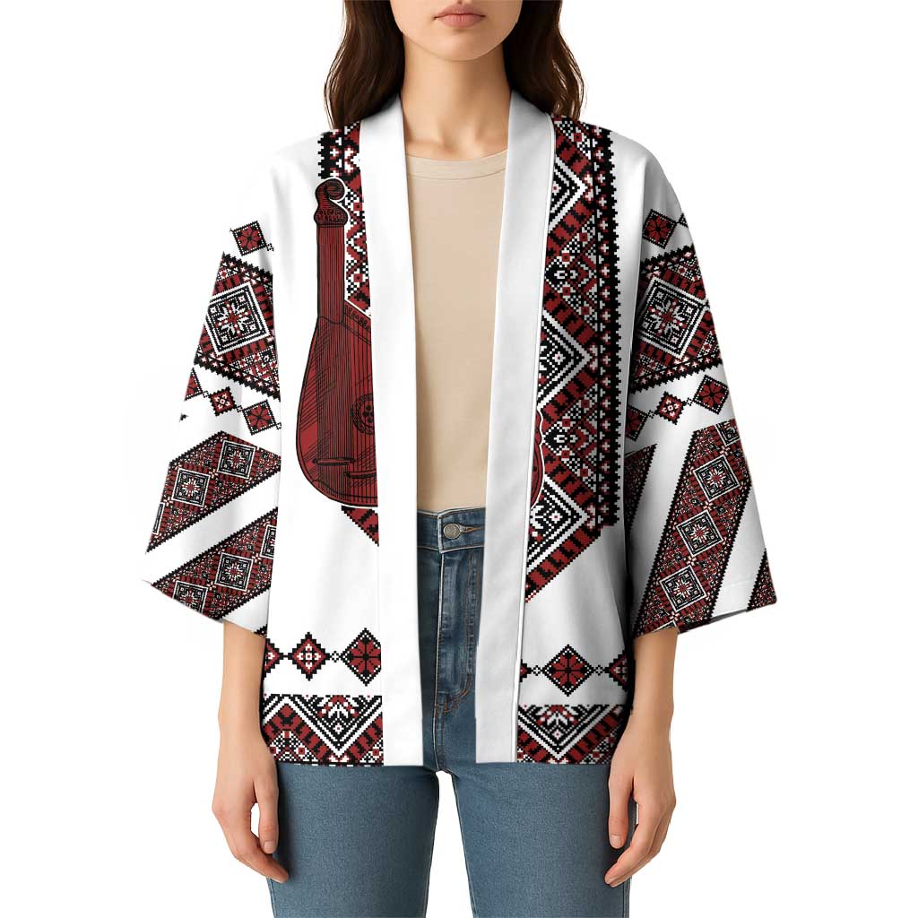 Ukraine Bandura Vyshyvanka Pattern Kimono Ukrainian Heritage Folk White Version - Wonder Print Shop