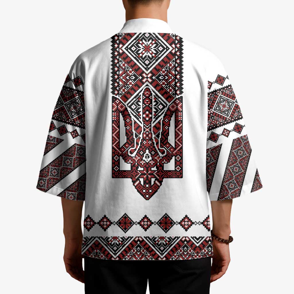 Ukraine Bandura Vyshyvanka Pattern Kimono Ukrainian Heritage Folk White Version - Wonder Print Shop