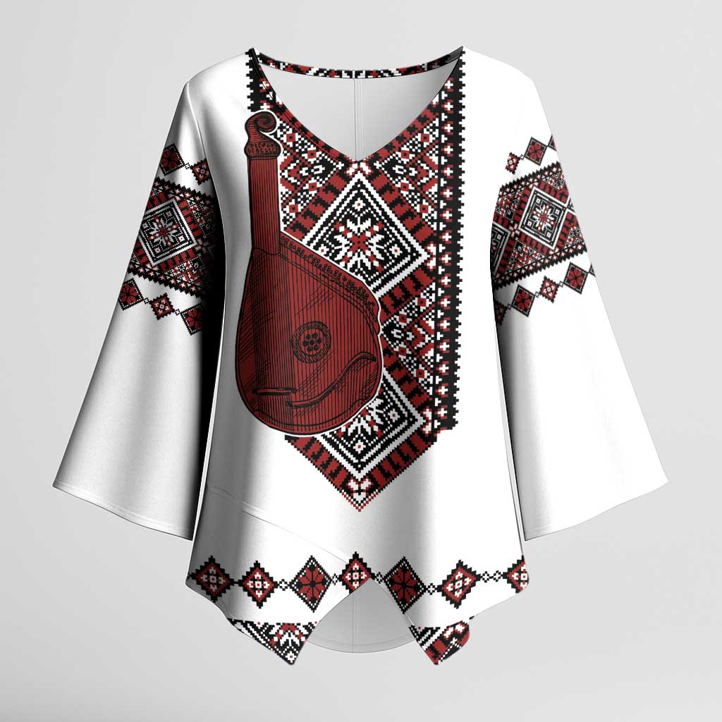 Ukraine Bandura Vyshyvanka Pattern Kimono Sleeve Blouse Ukrainian Heritage Folk White Version - Wonder Print Shop