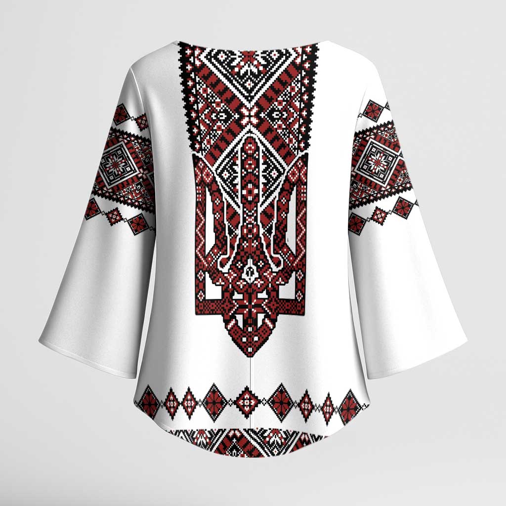Ukraine Bandura Vyshyvanka Pattern Kimono Sleeve Blouse Ukrainian Heritage Folk White Version - Wonder Print Shop