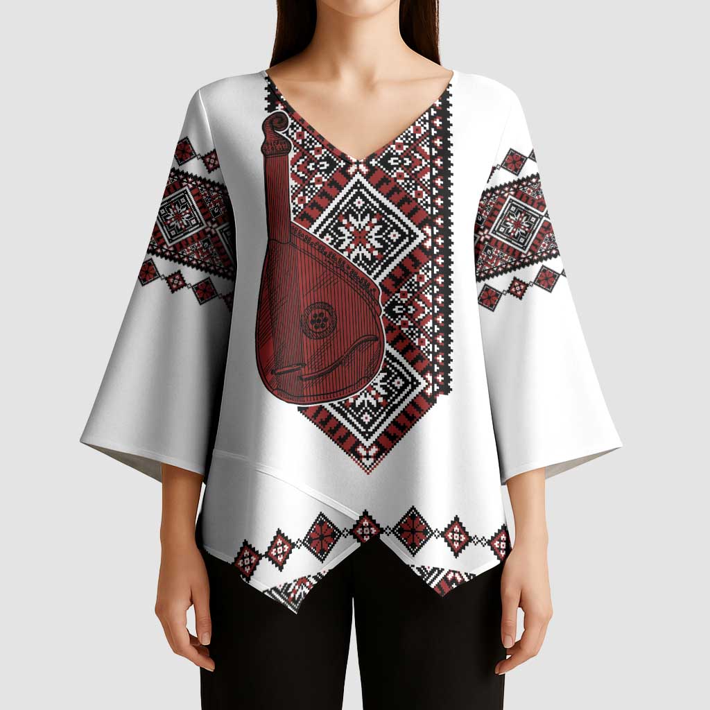 Ukraine Bandura Vyshyvanka Pattern Kimono Sleeve Blouse Ukrainian Heritage Folk White Version - Wonder Print Shop