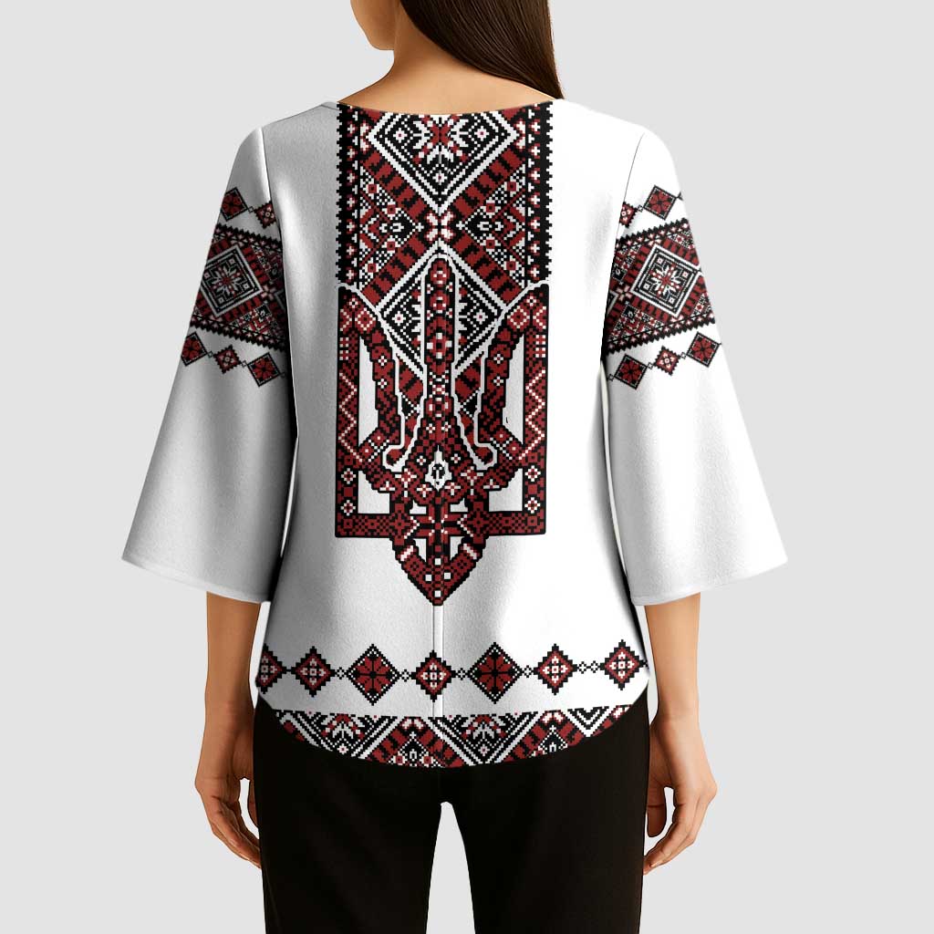 Ukraine Bandura Vyshyvanka Pattern Kimono Sleeve Blouse Ukrainian Heritage Folk White Version - Wonder Print Shop